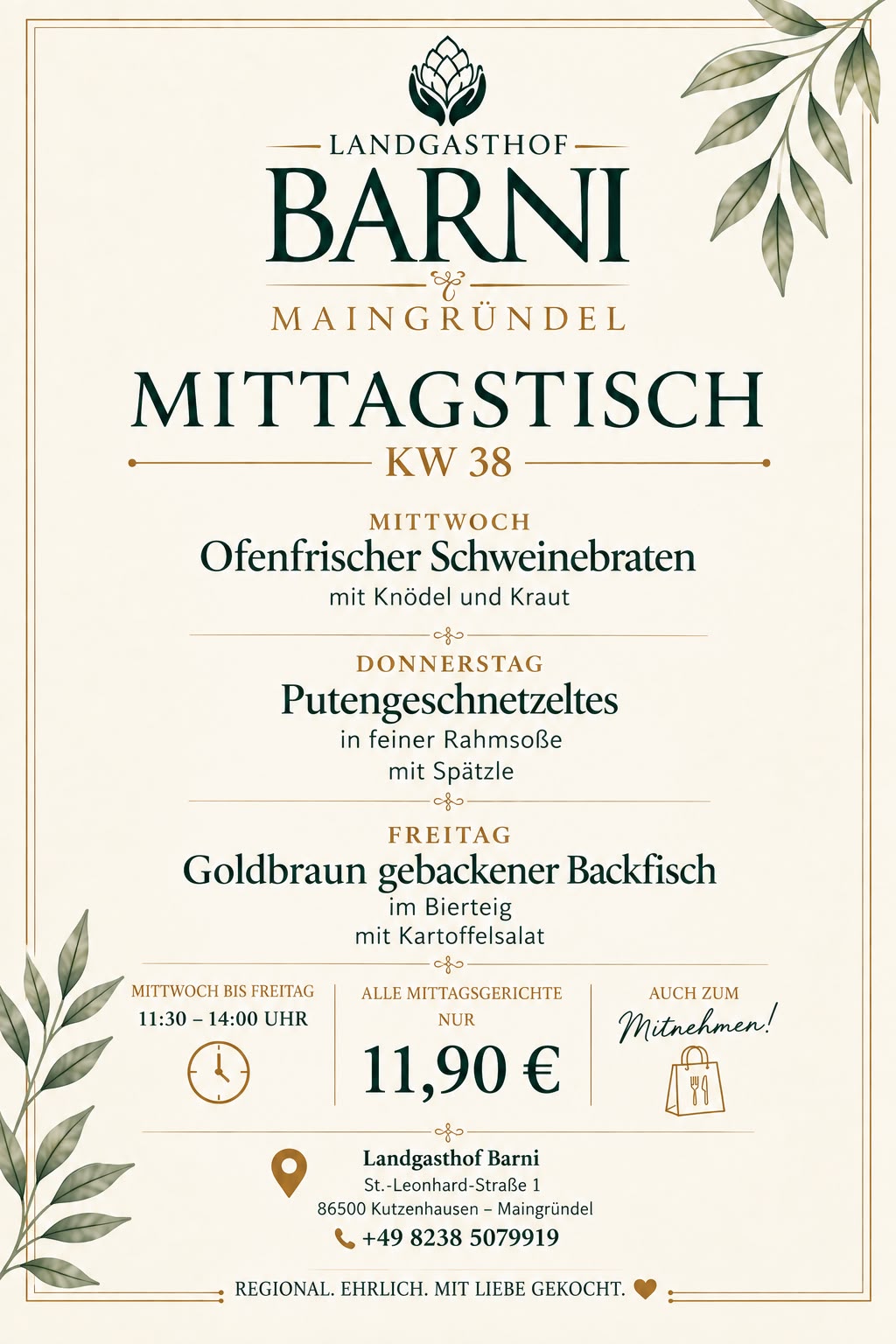Mittagskarte des Landgasthof Barni